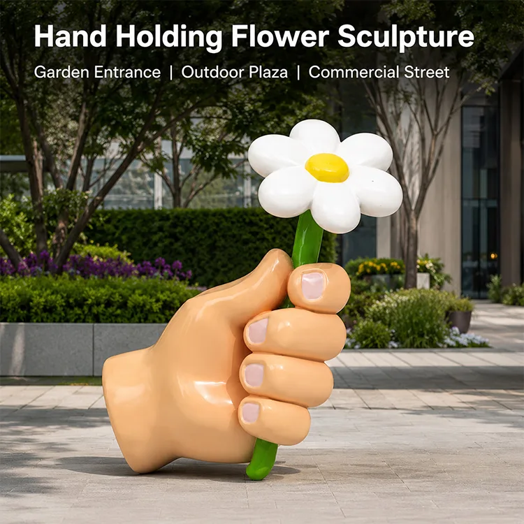 Hand Holding Flower Sculpture