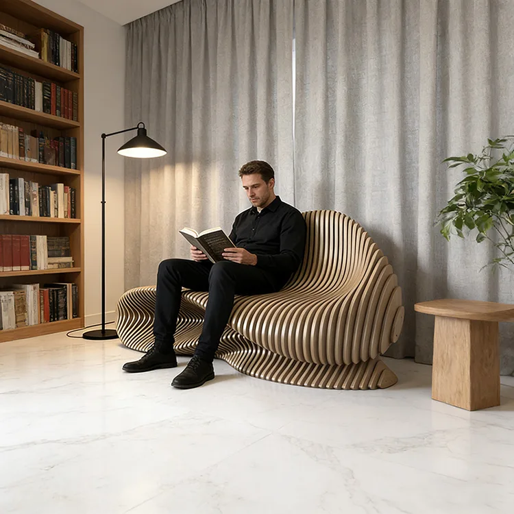 Parametric Wave Wood Bench