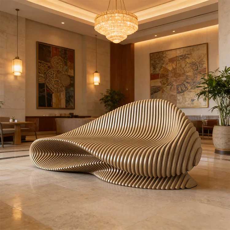 Parametric Wave Wood Bench